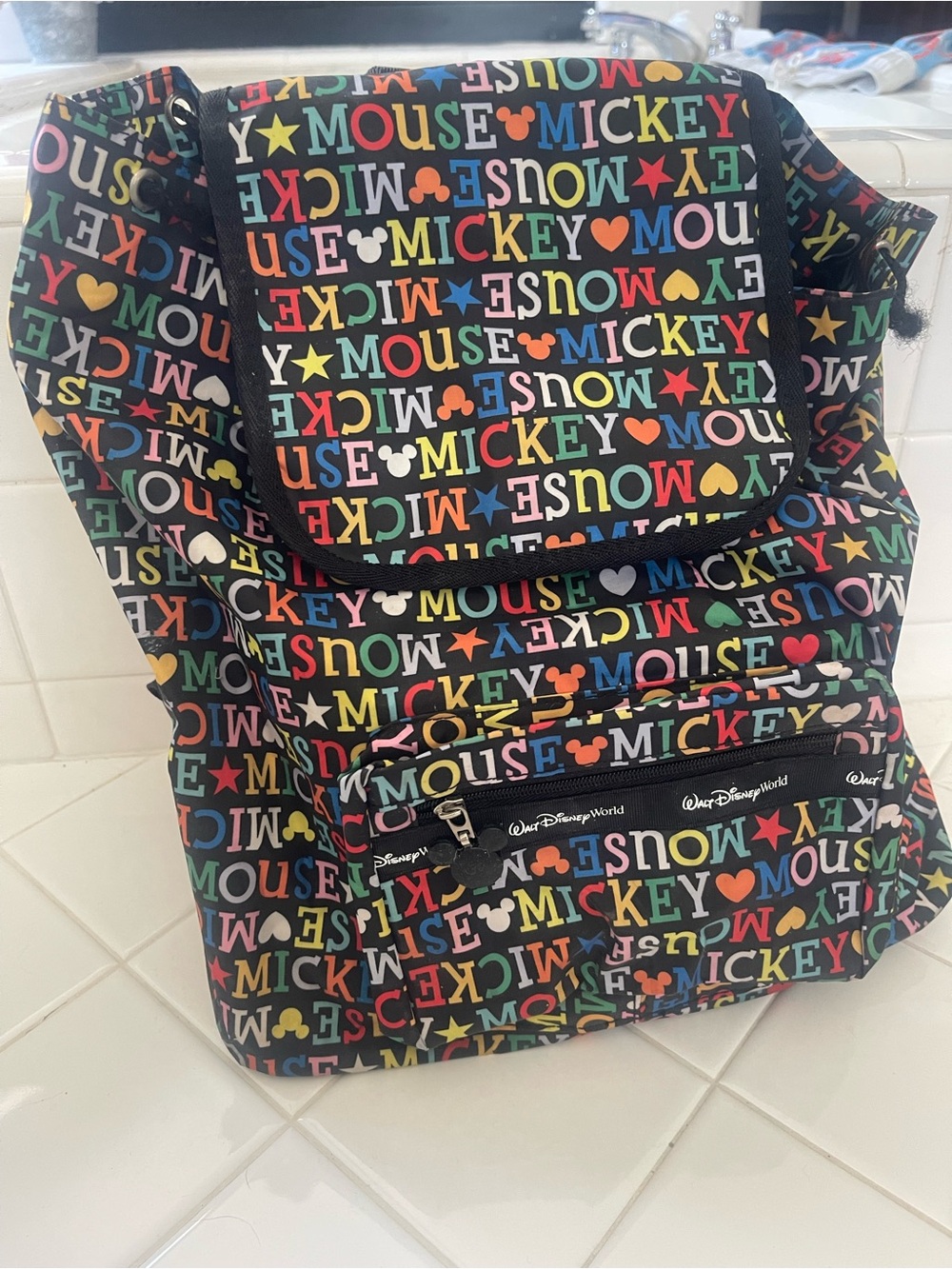 Disney Mickey Multicolor Letter Print Kids Backpack Rare find